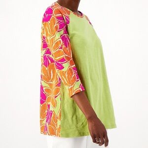 LOGO by Lori Goldstein Cotton Slub Printed Back Top, NWOT